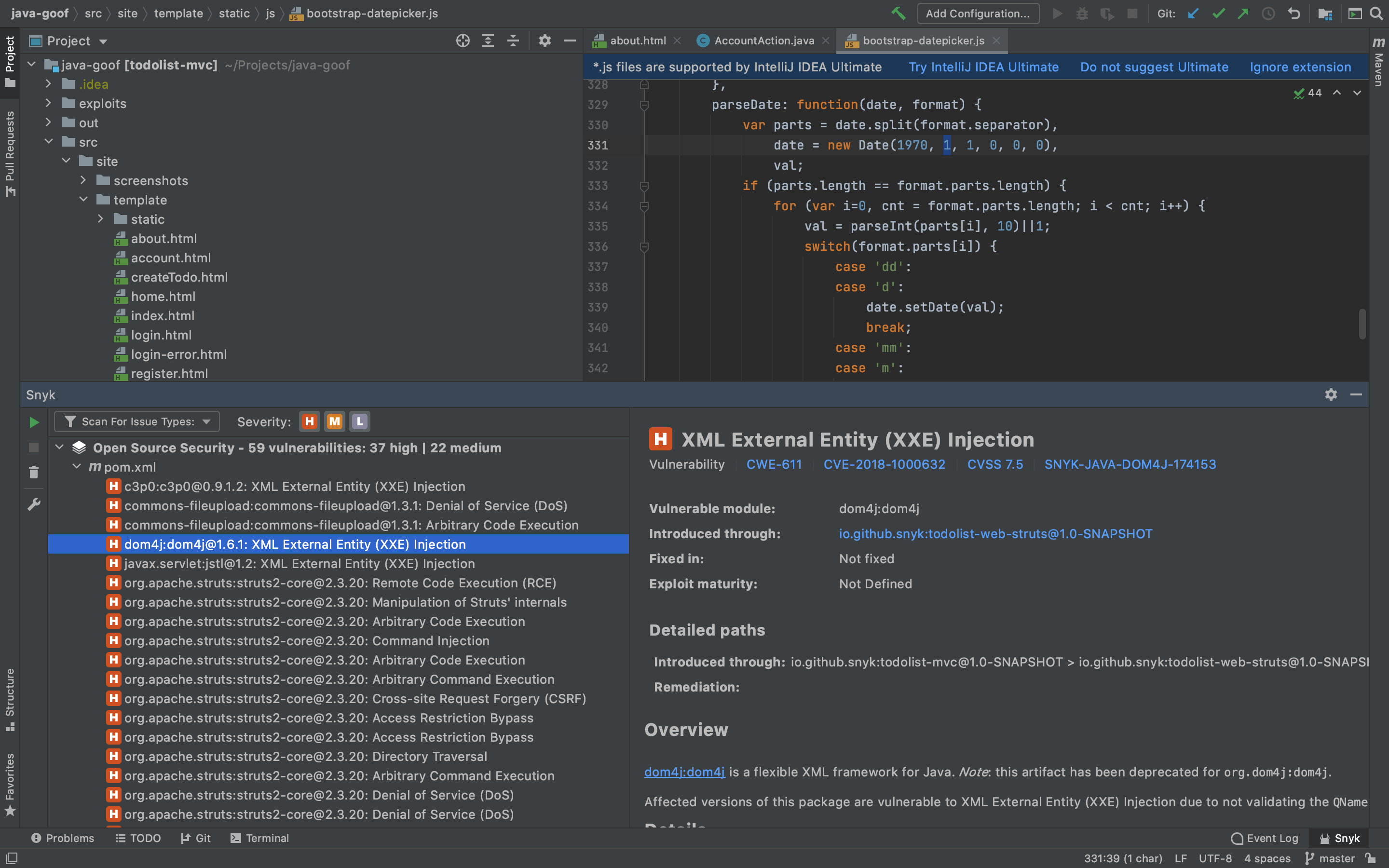 Snyk Security Code, Open Source, Container, IaC Configurations