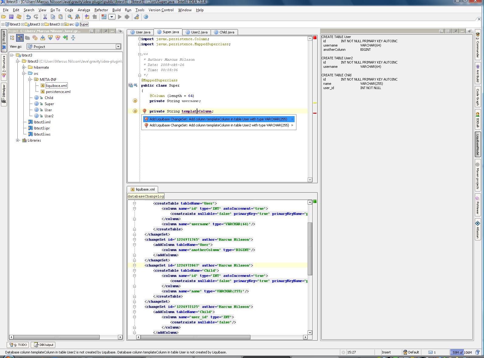 LiquiBase EJB Integration Plugins JetBrains