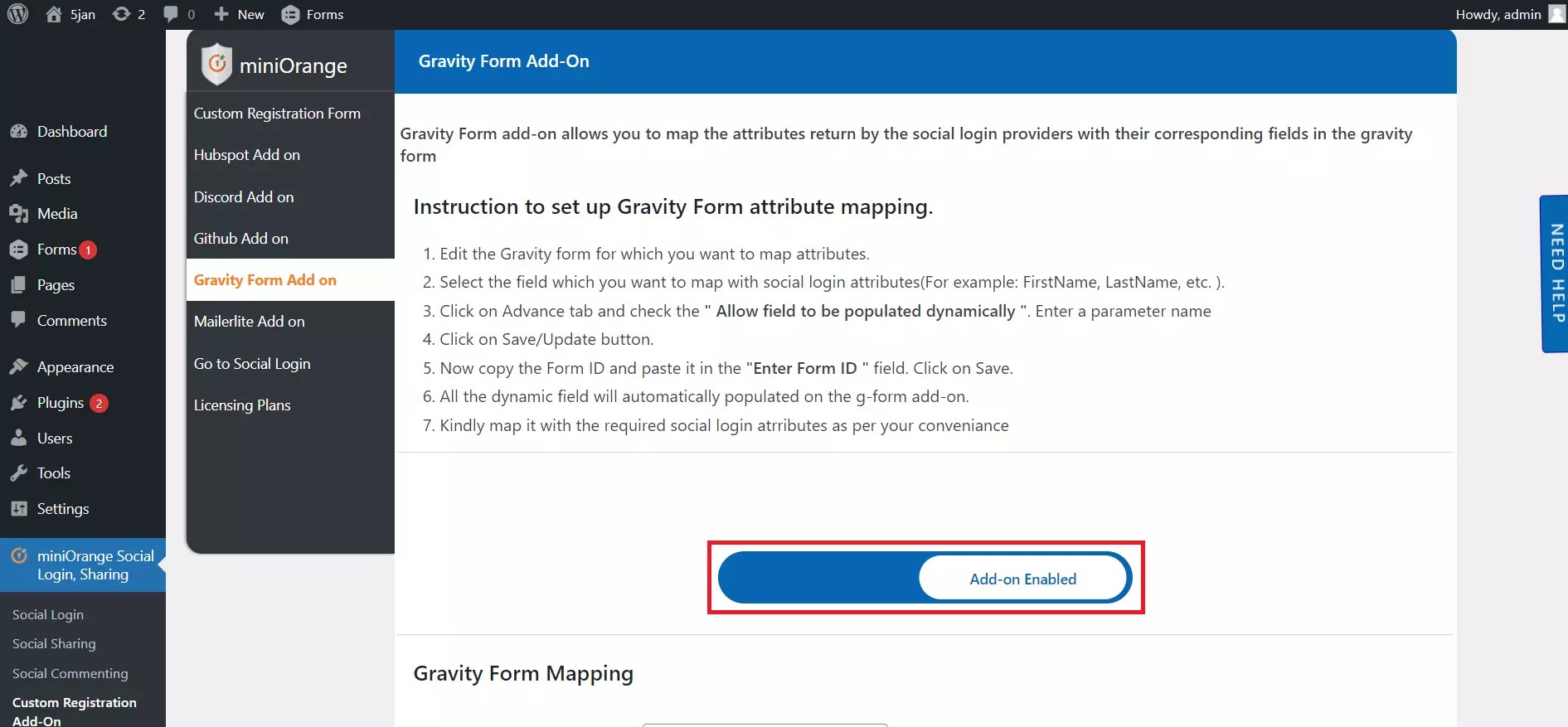 Setup Gravity Form Integration Addon with Social Login In WordPress