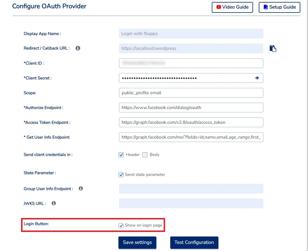 Facebook Single SignOn (SSO) WordPress OAuth & OpenID Login