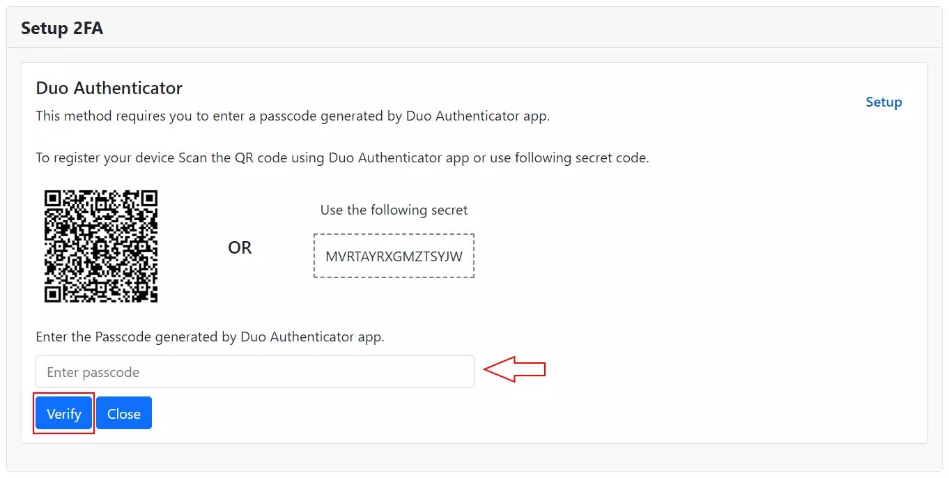 Configure 2FA using Duo Authenticator