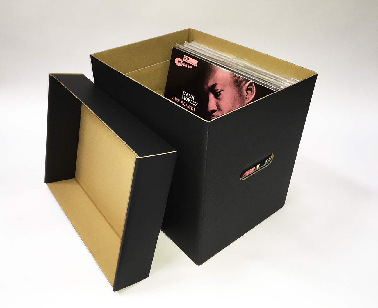 12" / LP Record Storage Box with Lid BLACK (Made in Japan) Plug
