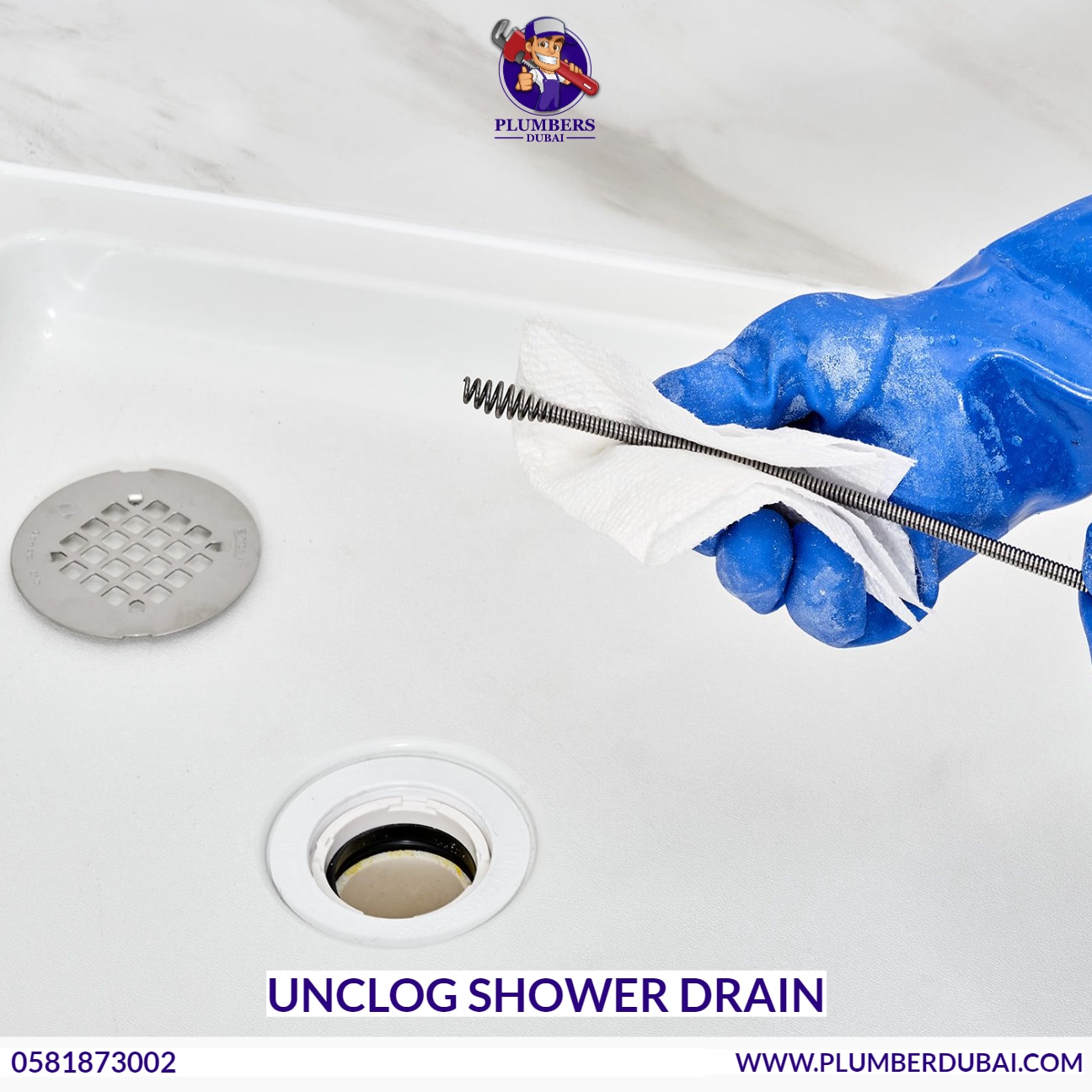 Unclog shower drain 0581873002 Plumber Dubai