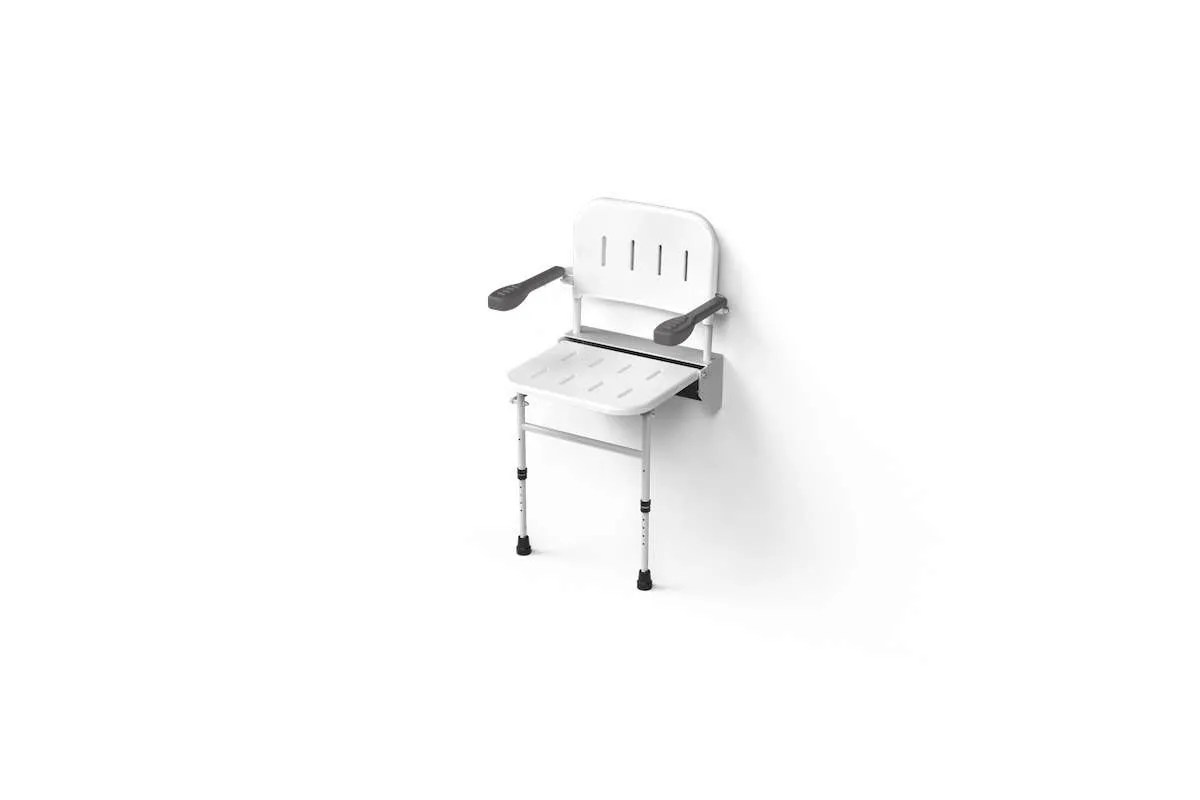 Premium wall mounted shower seat, legs, back, arms, white SB071/WH