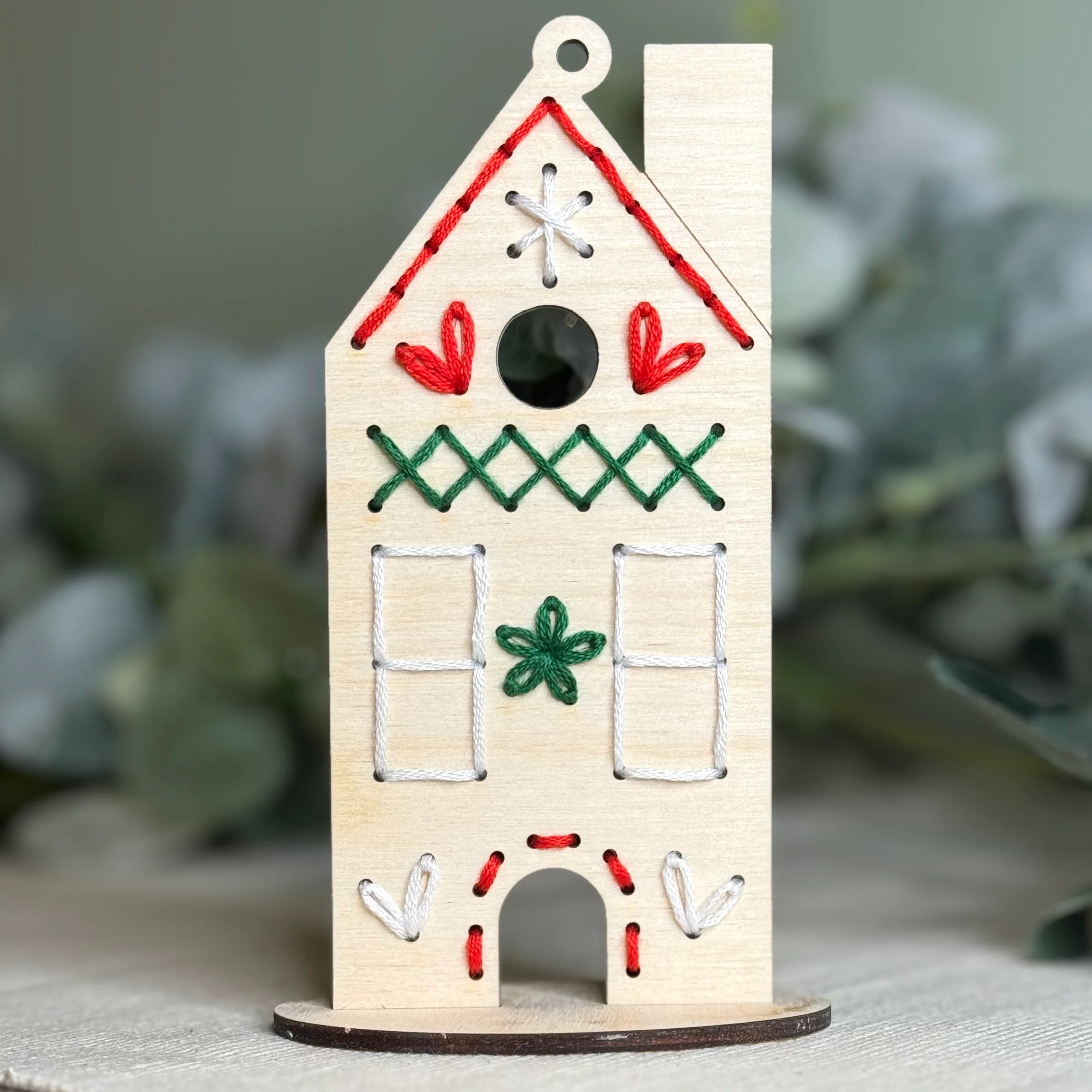 Wood Embroidery Ornament House plumdiddle