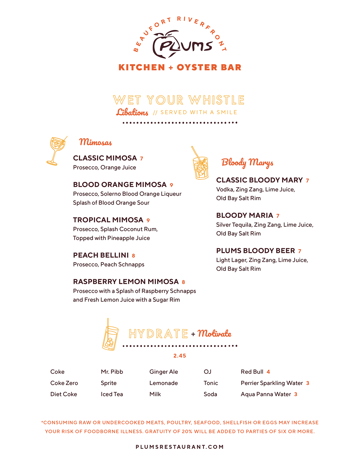 Menus Plums Restaurant