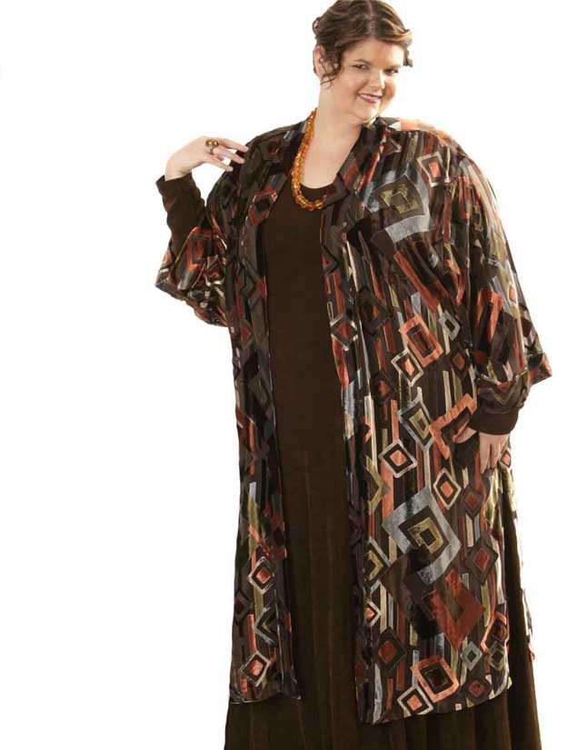 Plus Size Special Occasion Kimono Coat Silk Velvet Burnout Deco