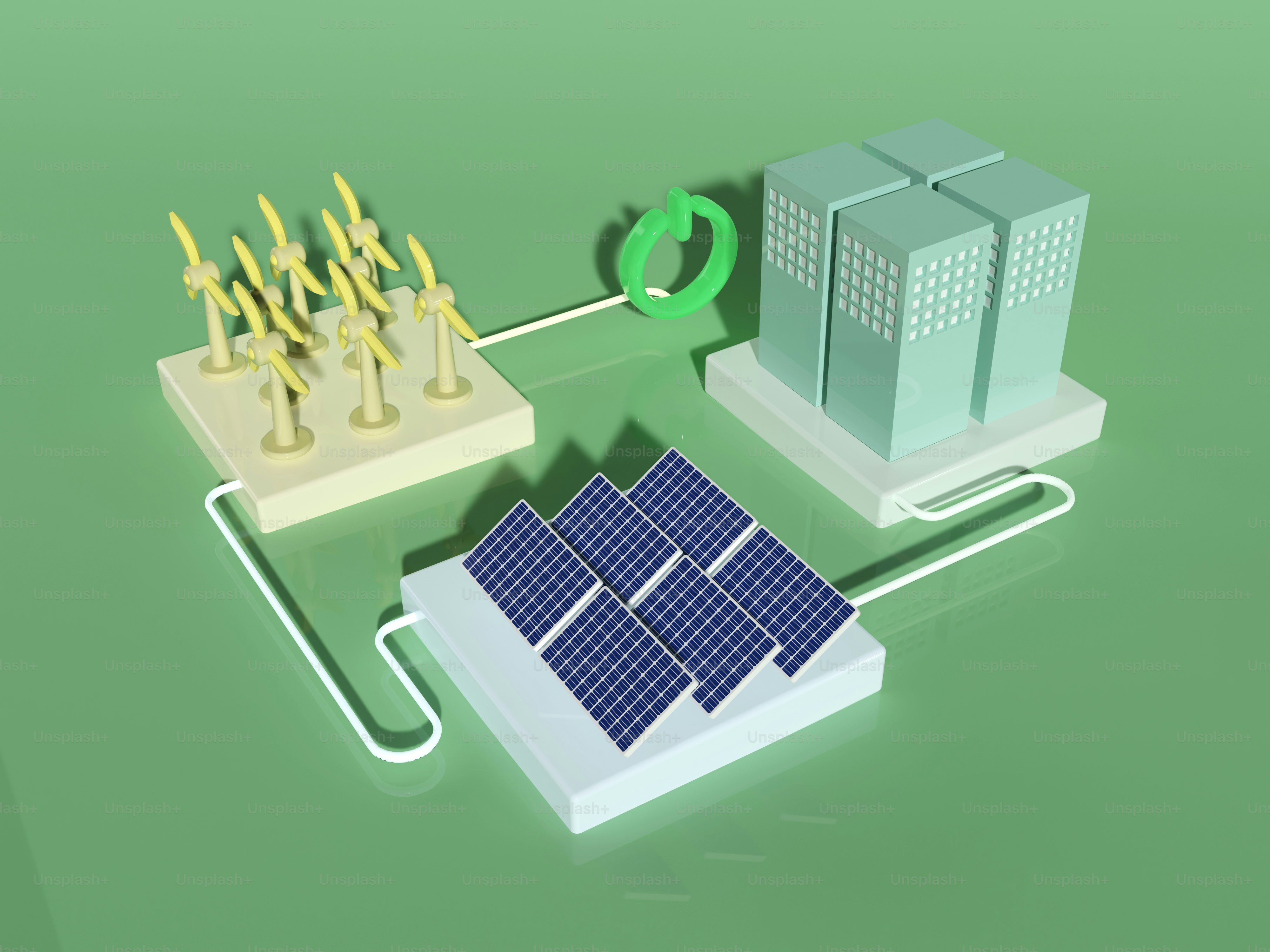 Foto Un diagrama de una planta de energía solar con una red conectada a