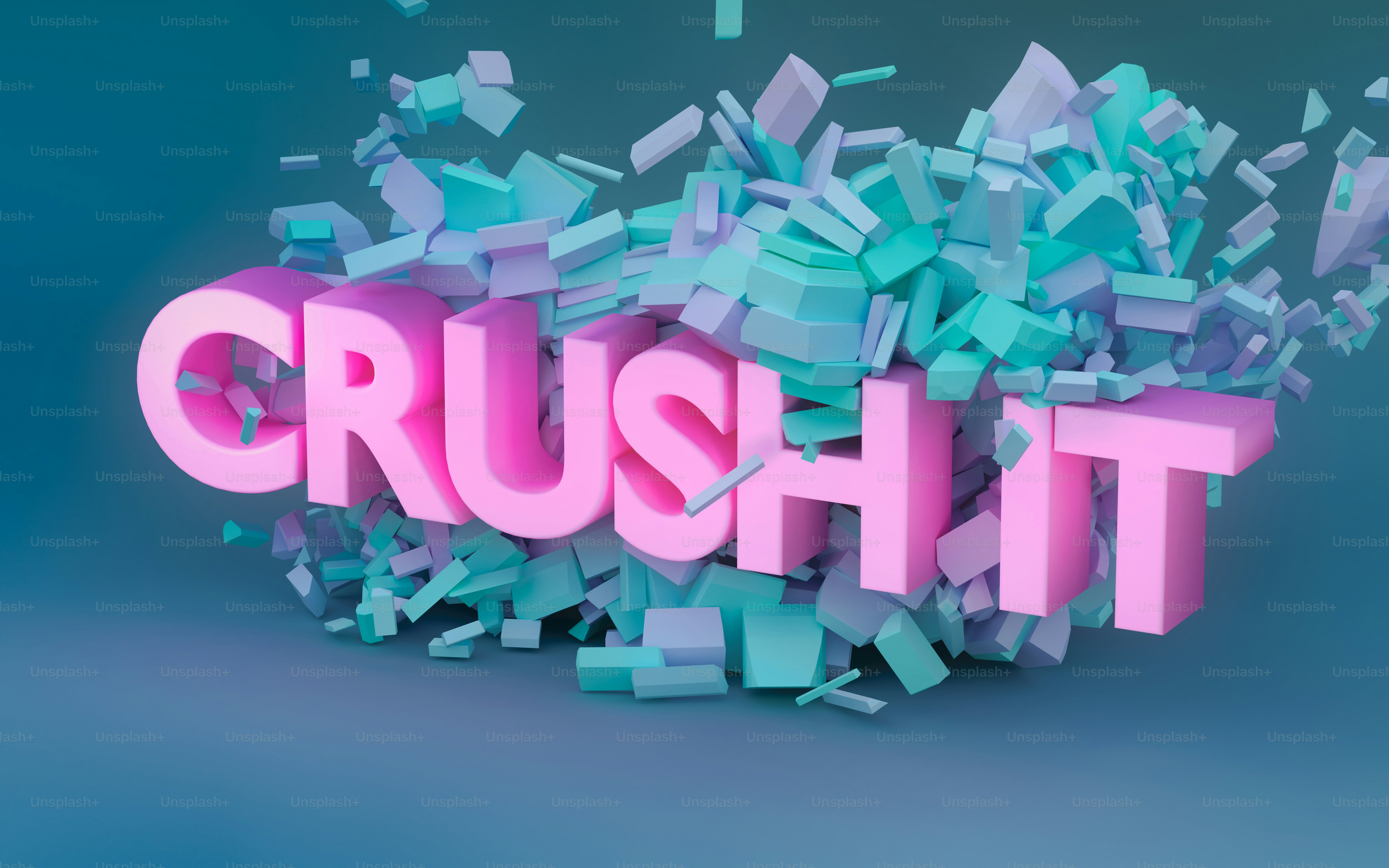 The word crush it surrounded by broken pieces photo Typography Image