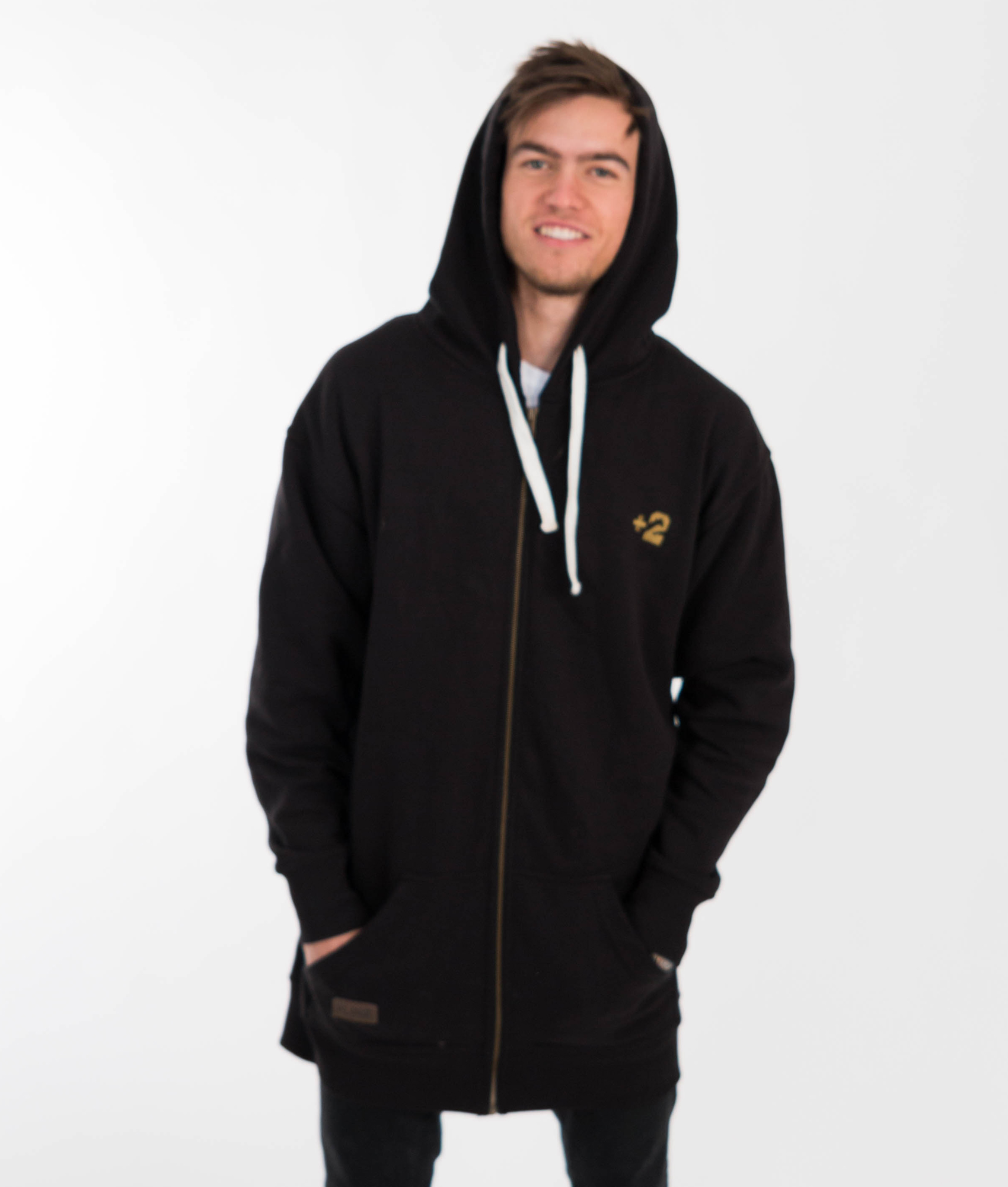 Black Zip Tall Hoodie Extra Long Jacket Zipper 320GSM Cotton Australian