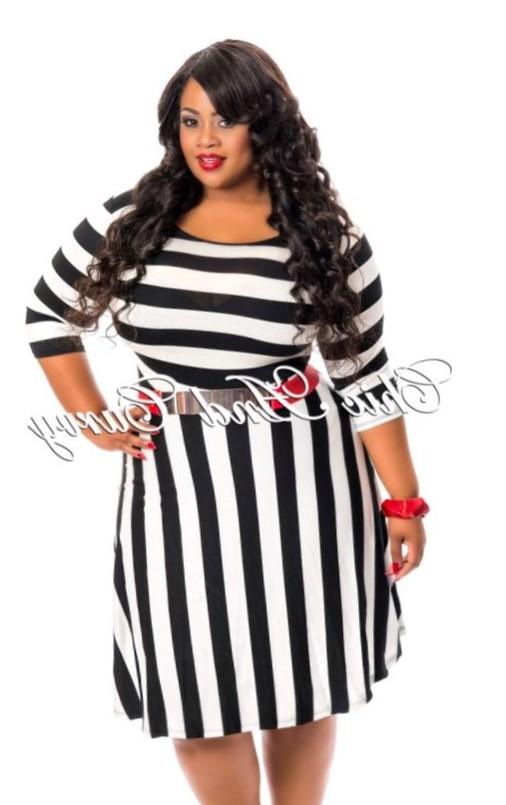 Plus size black and white striped dress PlusLook.eu Collection