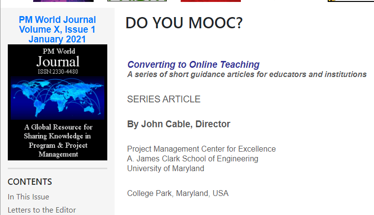 Do You MOOC? University of Maryland Project Management