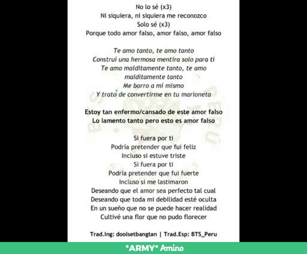 Letra en español de 'FAKE LOVE' ARMY's Amino Amino