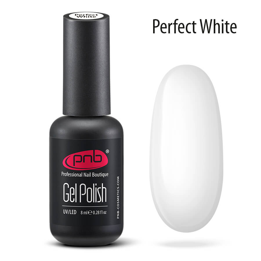 Gel polish PNB Perfect White, 8 ml and 4 ml with a thin brush PNB