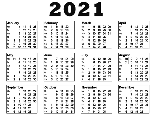 Calendar 2021 year PNG