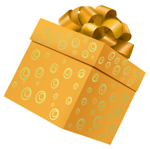 Yellow gift box PNG transparent image download, size 600x597px