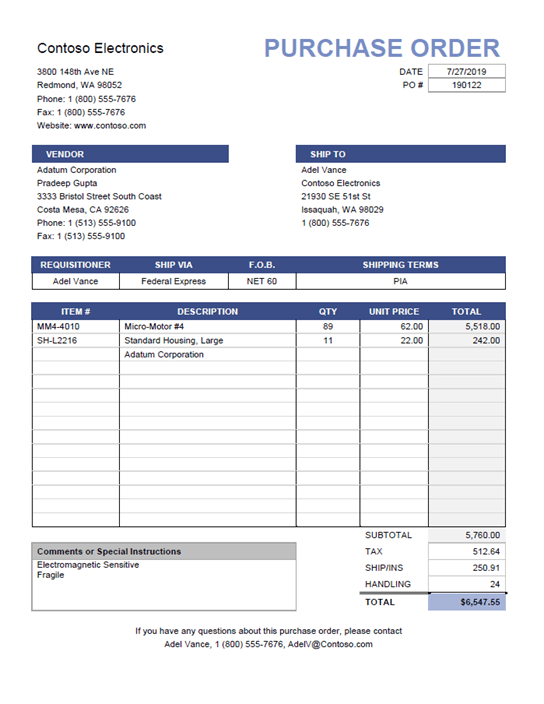 Purchase Orders PnP Syntex Samples