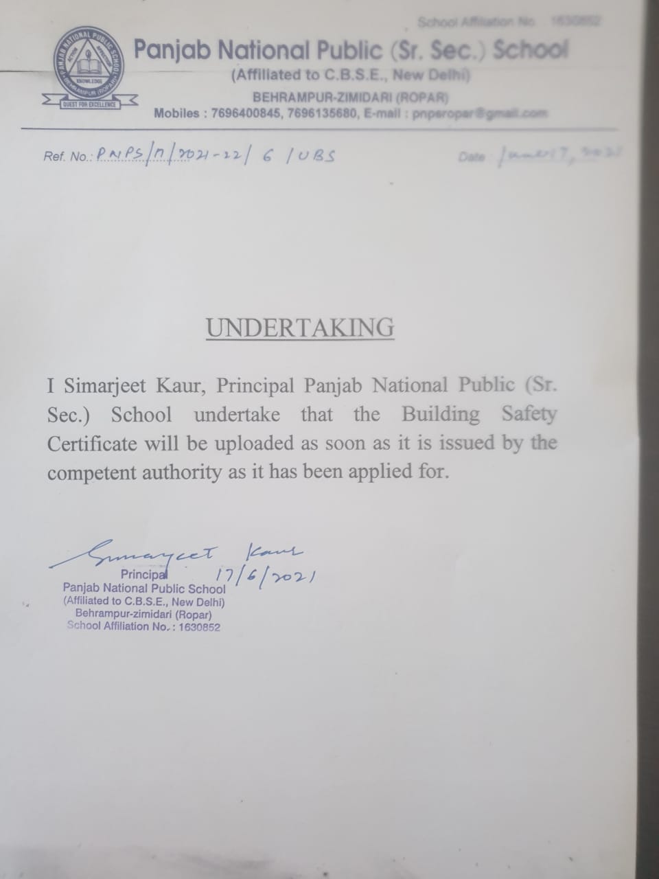 Building Safety Certificate Panjab National Public School