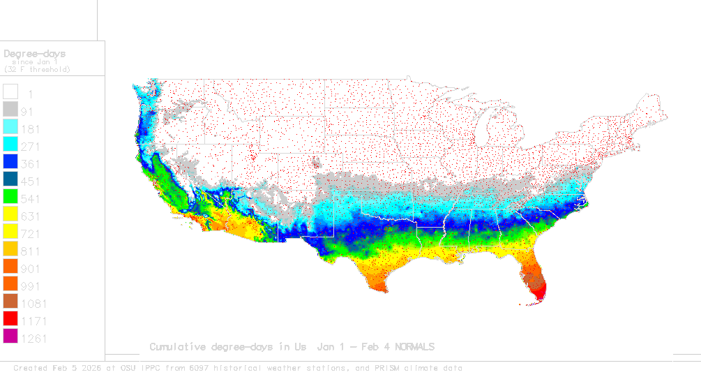 Daily degreeday map and calculator for the USA