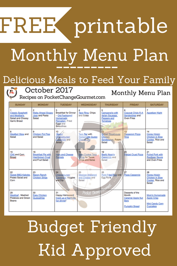 Printable Menu Plan Pocket Change Gourmet