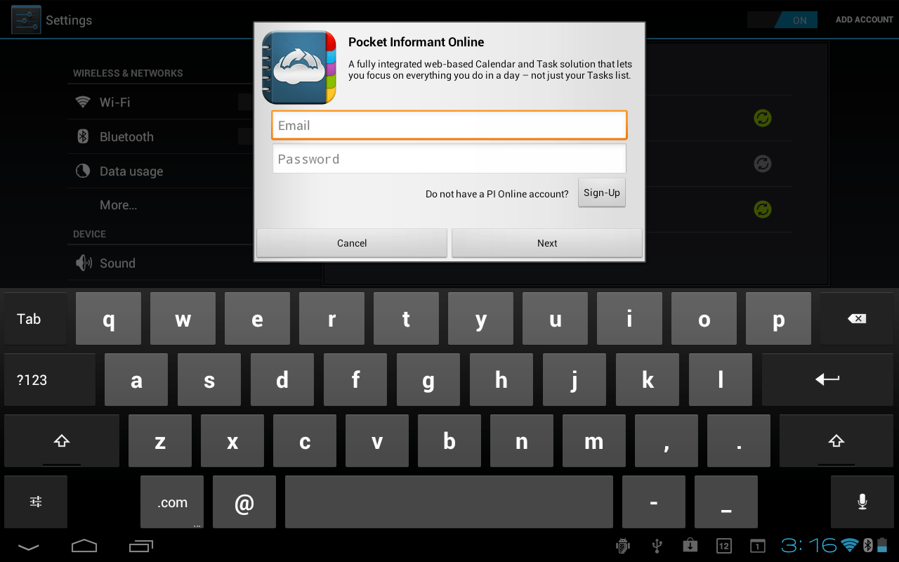 Settings Setup Pocket Informant