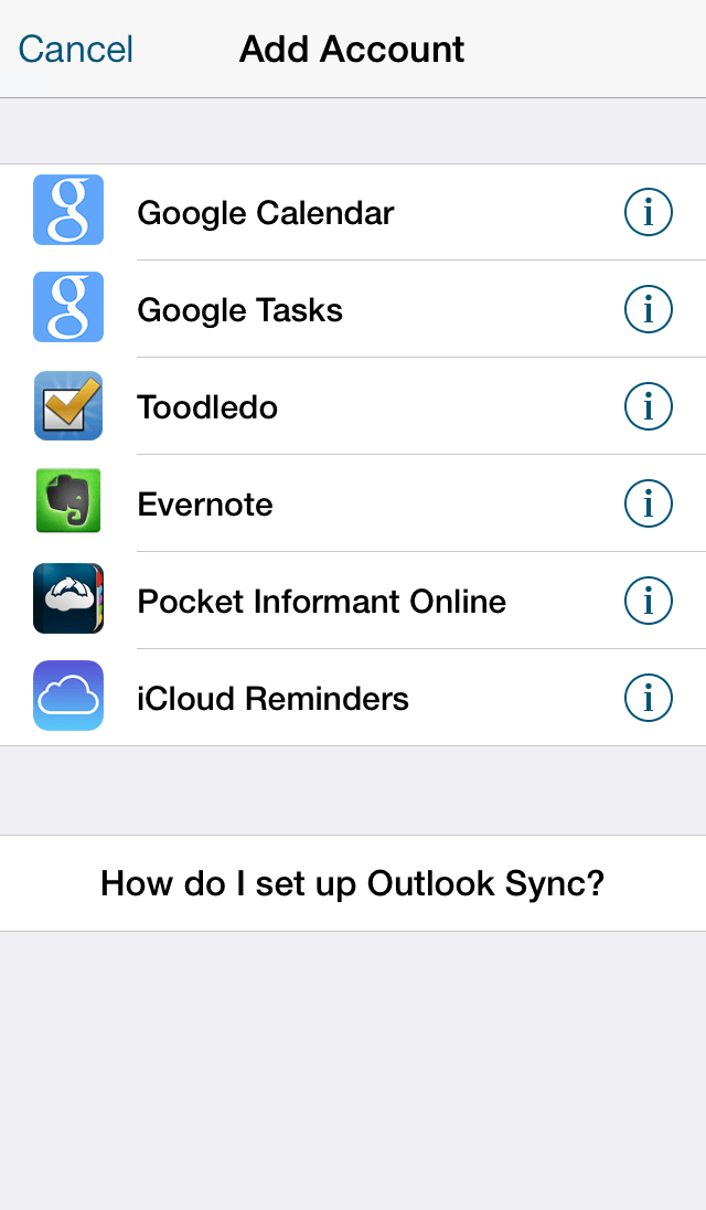 Sync Accounts Pocket Informant