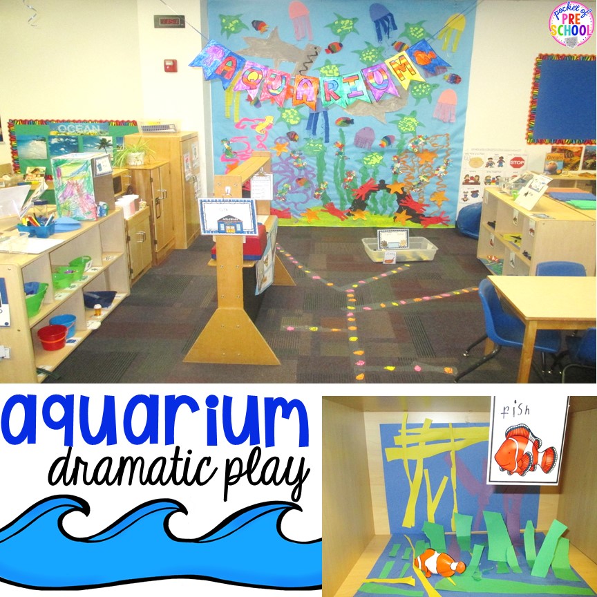 Aquarium Theme in the Dramatic Play Center Pocket of Preschool
