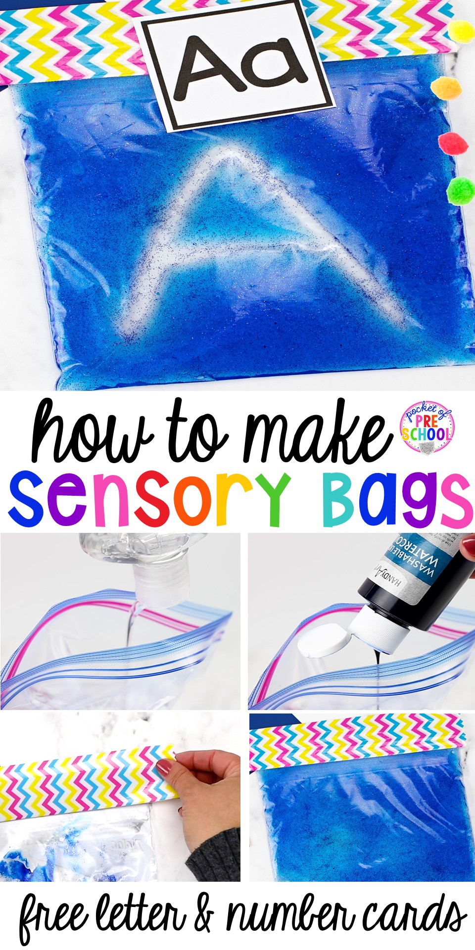 How to Make Sensory Bags PLUS a Letter and Number Card FREEBIE Pocket