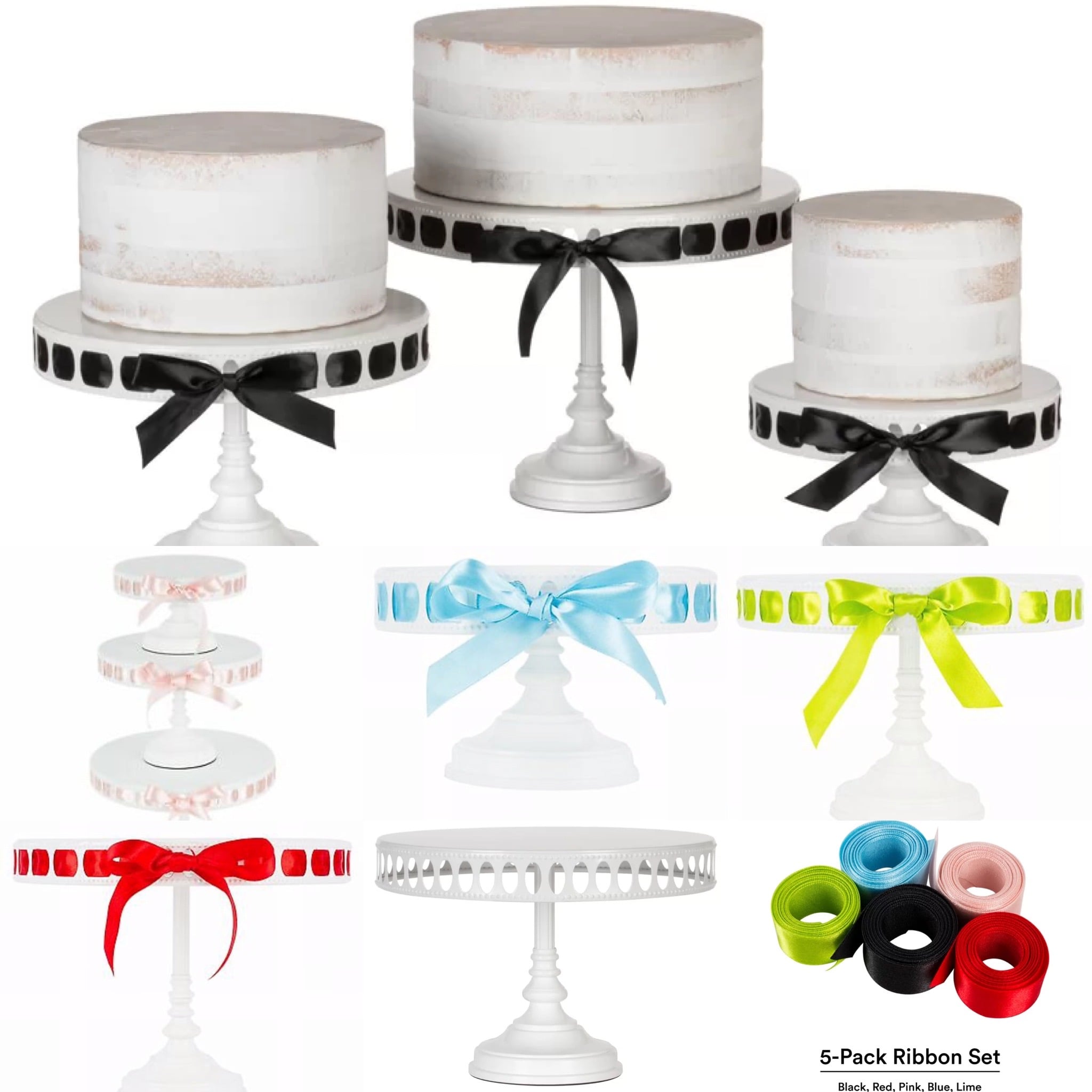 3 Piece Tall Metal Ribbon Cake Stand Set White