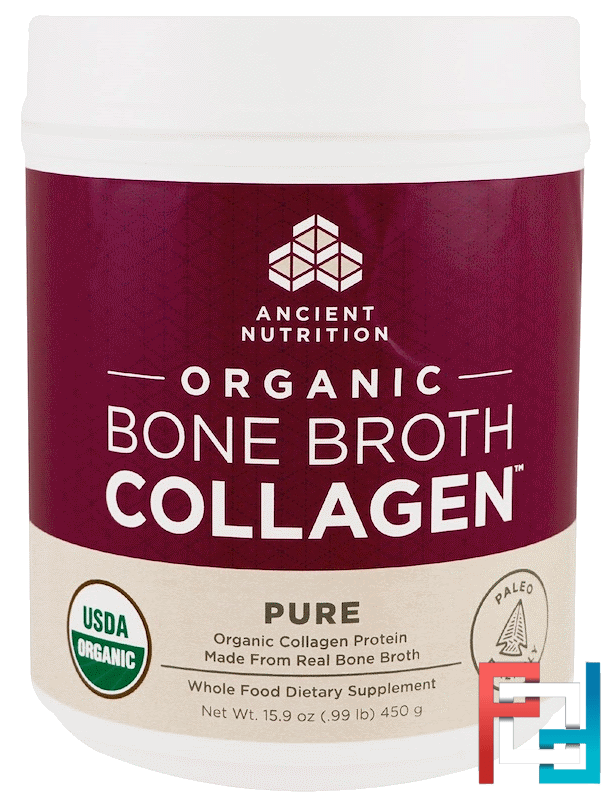 Organic Bone Broth Collagen, Pure, Dr. Axe / Ancient Nutrition, 15.9 oz
