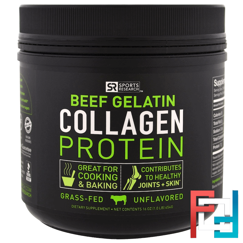 Beef Gelatin Collagen Protein, Unflavored, Sports Research, 16 oz (454 g)