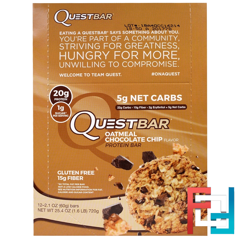 Oatmeal Chocolate Chip, Quest Nutrition, QuestBar, Protein Bar, 12 Bars