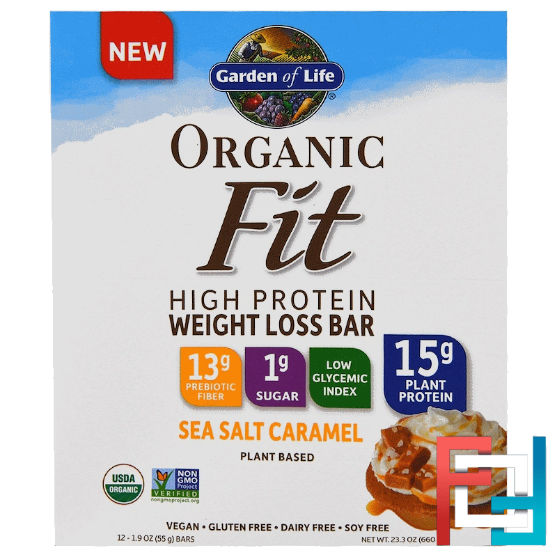 Organic Fit High Protein Weight Loss Bar, Sea Salt Caramel, Garden of