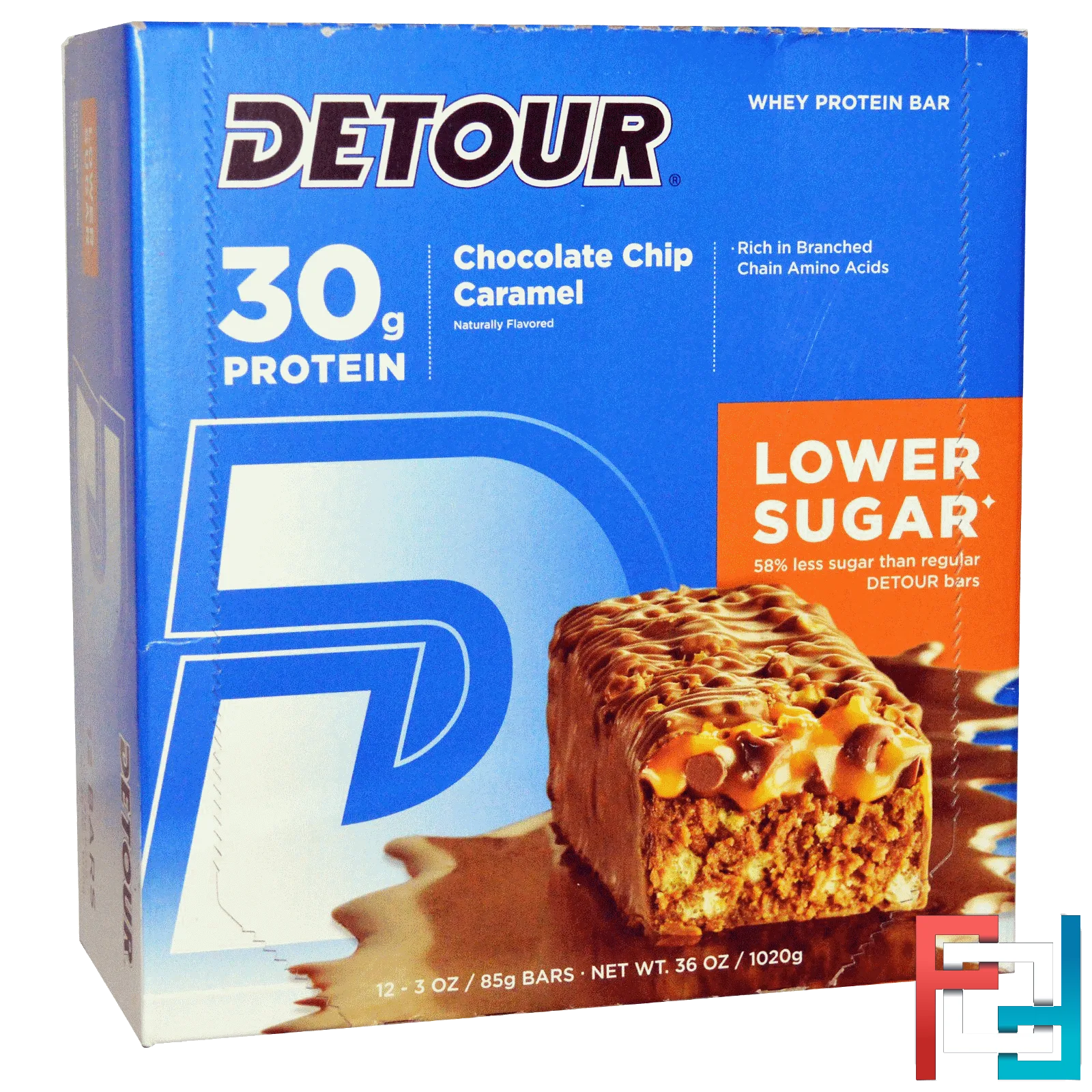 Whey Protein Bar, Chocolate Chip Caramel, Detour, 12 Bars, 3 oz (85 g) Each