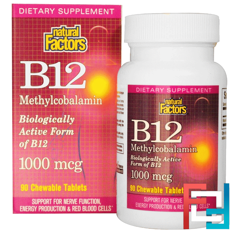 B12, Methylcobalamin, 1000 mcg, Natural Factors, 90 Chewable Tablets