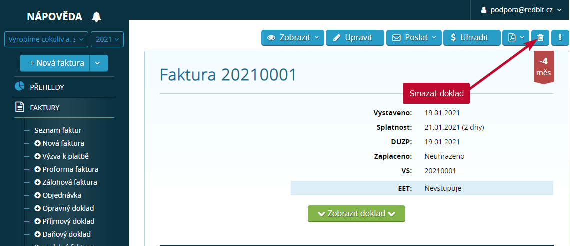 Smazani Storno A Archivace Faktury Podpora Redbit