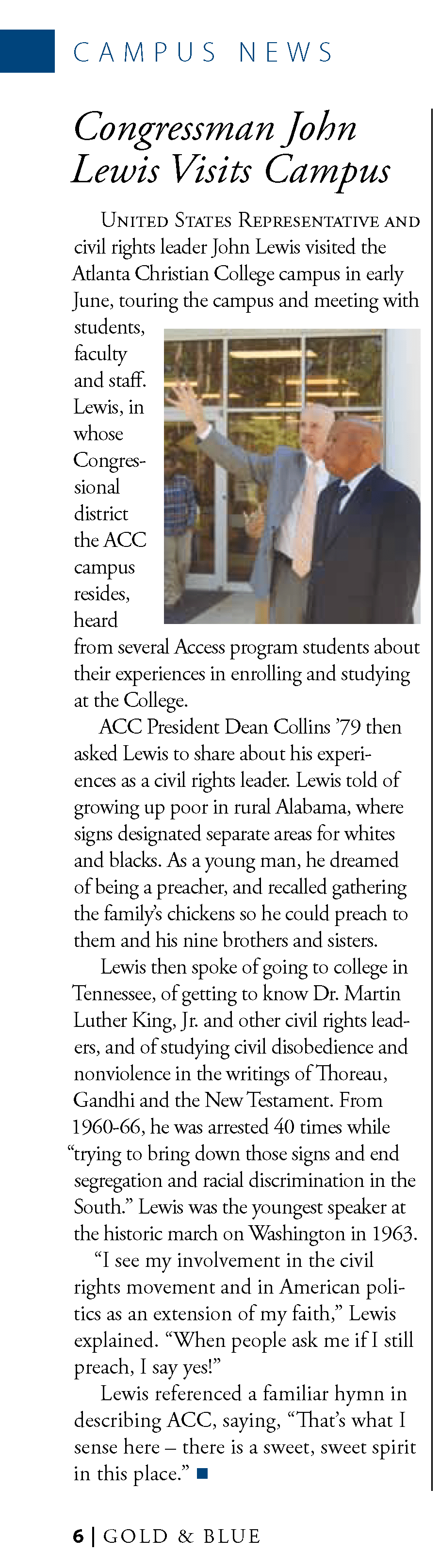 President Collins Remembers Representative John Lewis Point University