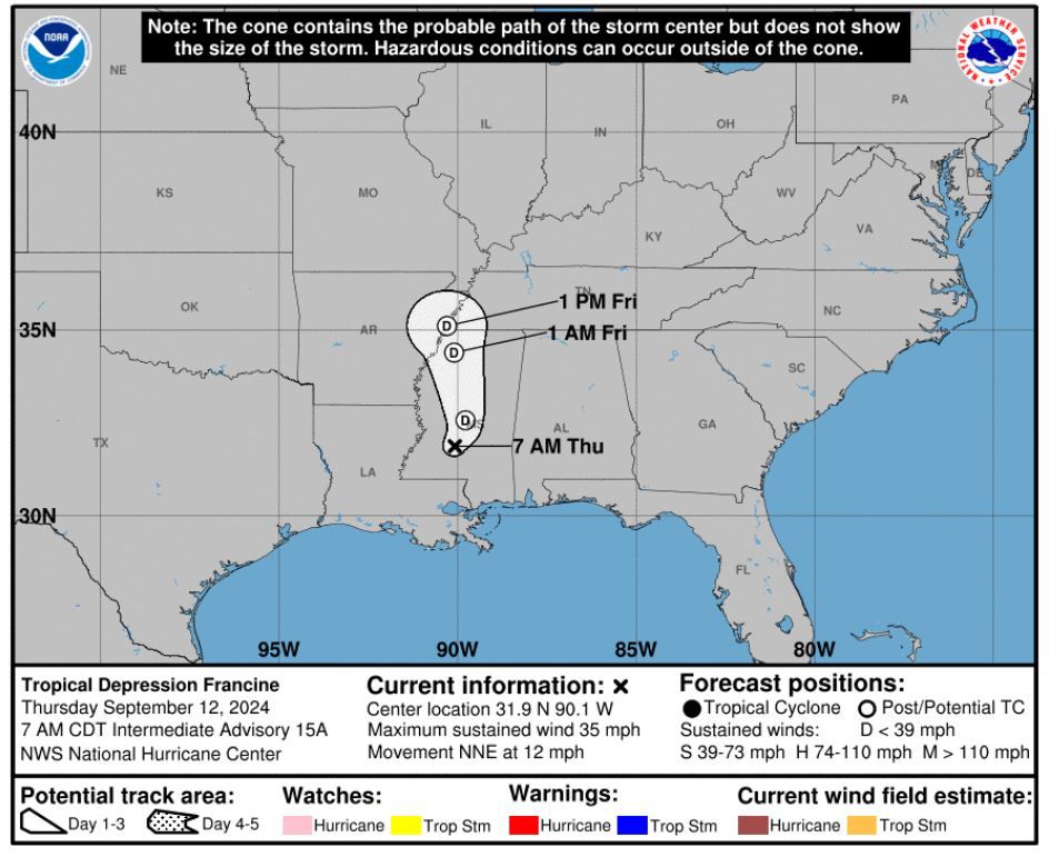 National Hurricane Center Advisory Tropical Storm Francine