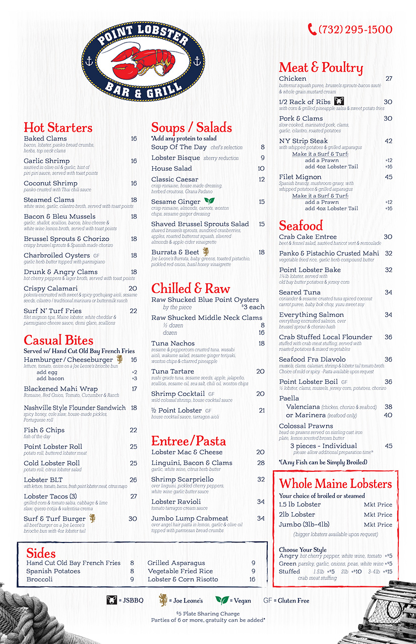 Lobster Rolls, Seafood & Portuguese Food Menu Point Pleasant Beach, NJ Point Lobster Bar & Grill