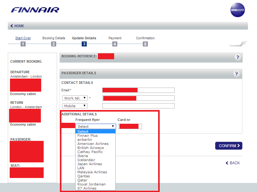 How to alter your frequent flyer number in Oneworld bookings as many