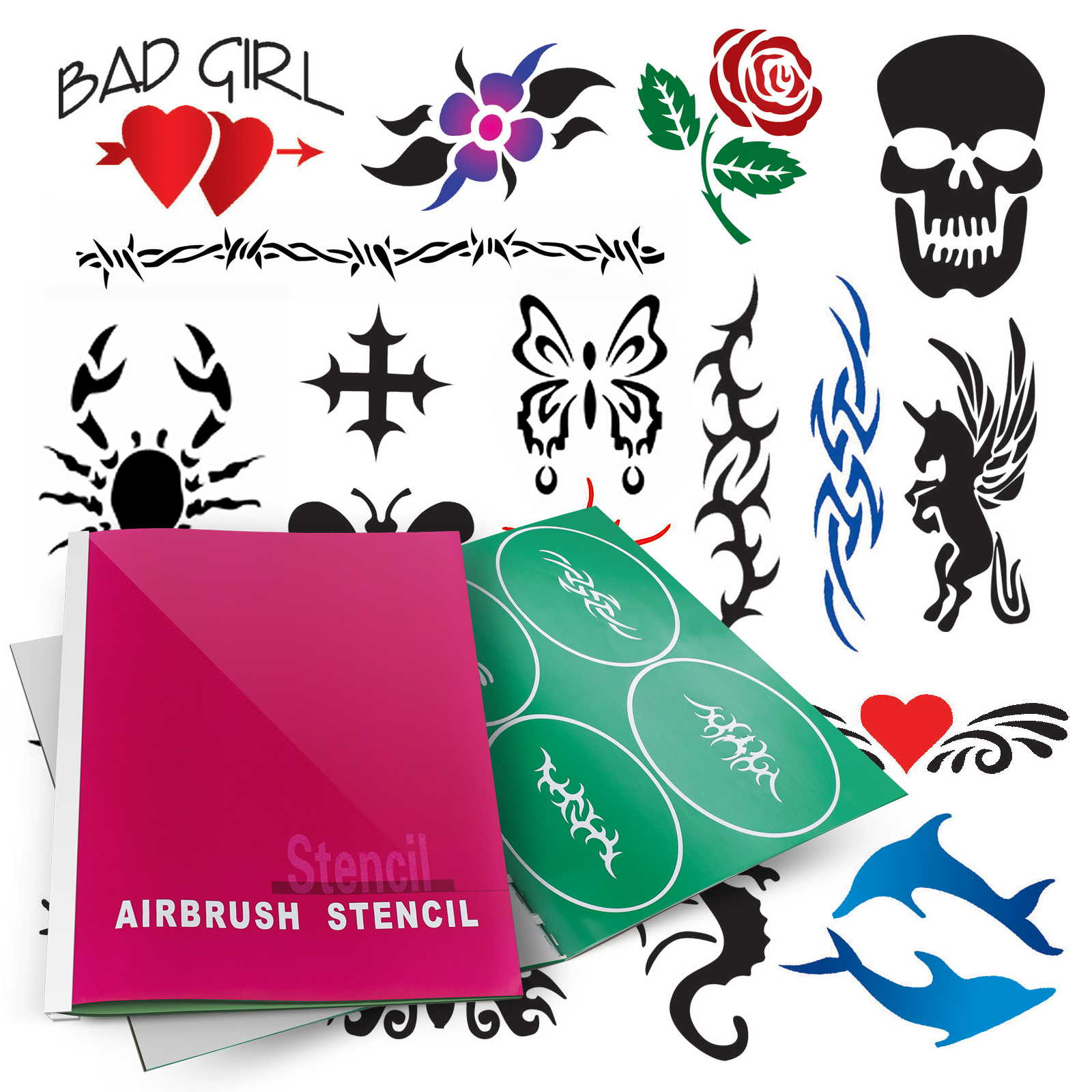 PointZero Temporary Tattoo Airbrush Stencils 20 Designs MiniBook A