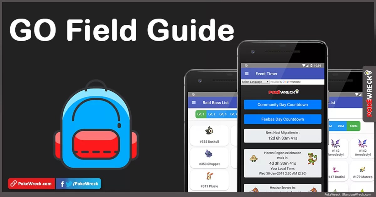 Go Field Guide Pokemon GO Companion for Event Timer, Raid Boss, Egg