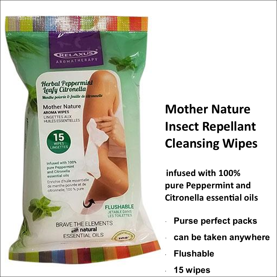 Mother Nature's Citronella & Peppermint Wipes. Don’t let the bugs bug