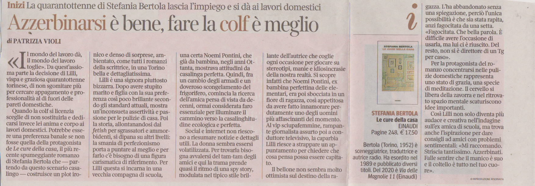 Stefania Bertola, Le cure della casa, Einaudi, 2021. Recensione di