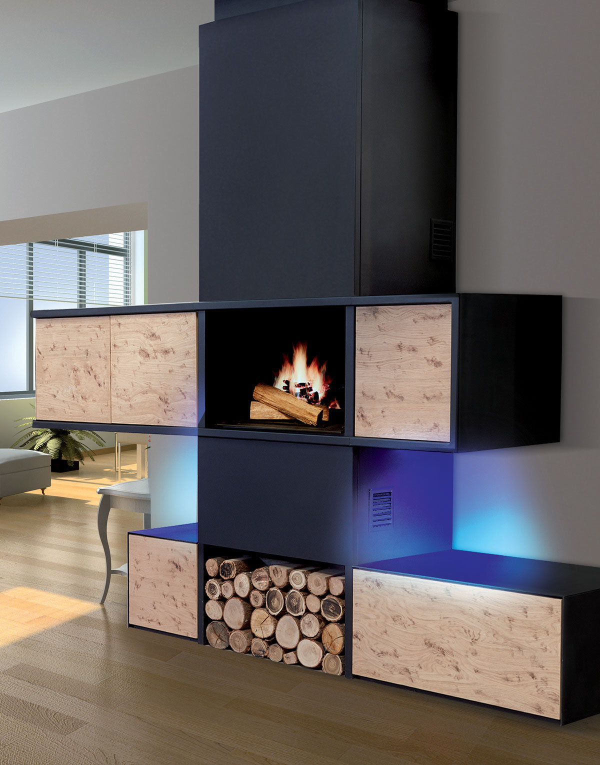 Ottawa Chimney Polyflam wood fireplace with double hearth