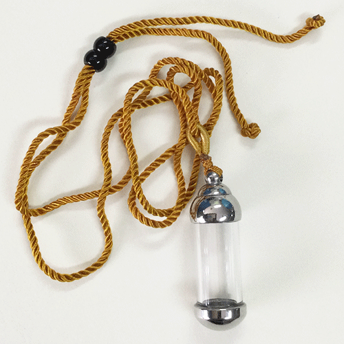 70mm Glass Vial Pendant on Satin Necklace with Silver Caps Glass Vial