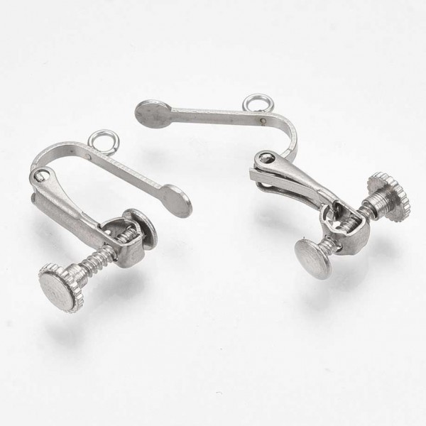 15mm 304 Stainless Steel Screw Back Clipon Earrings with Loop BASEMETAL E...