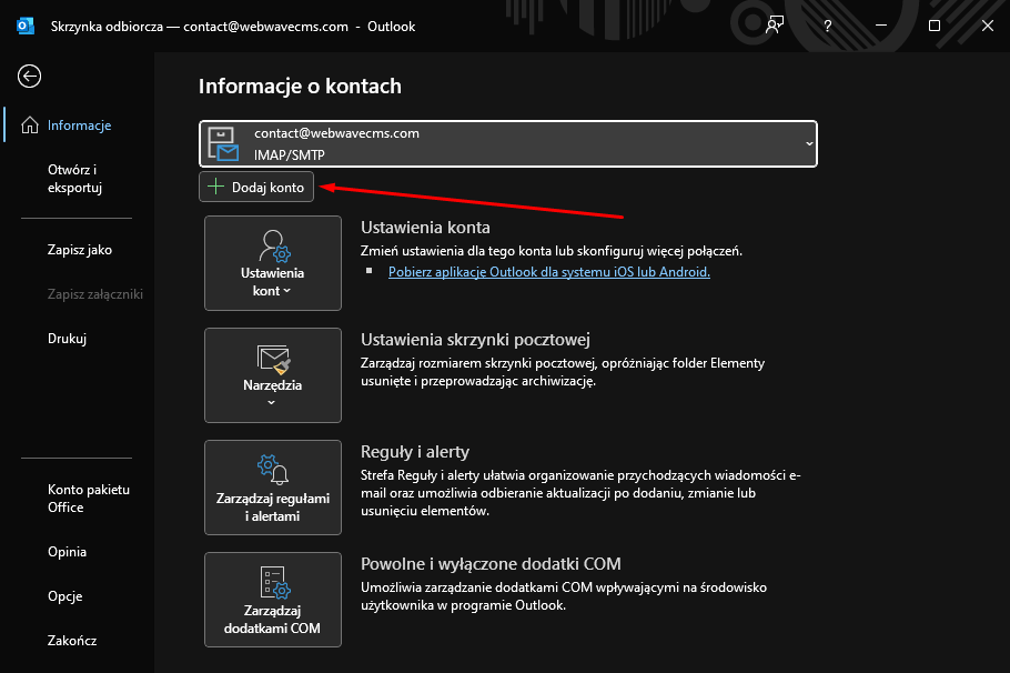 Konfiguracja poczty w Outlook