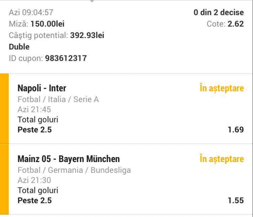 Cota 2.62 pentru biletul zilei din fotbal de astazi