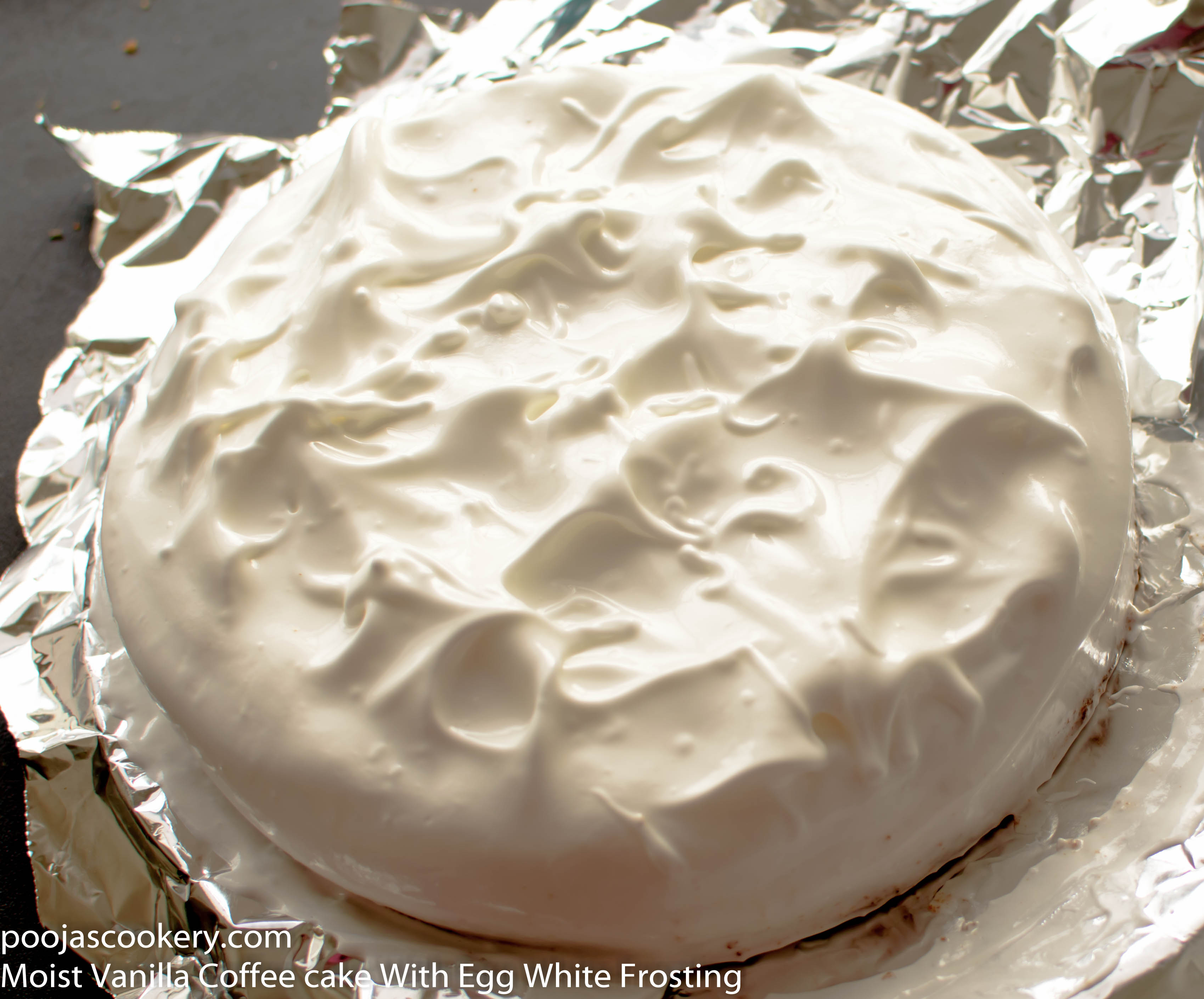 Moist Vanilla Coffee cake With Egg White Frosting